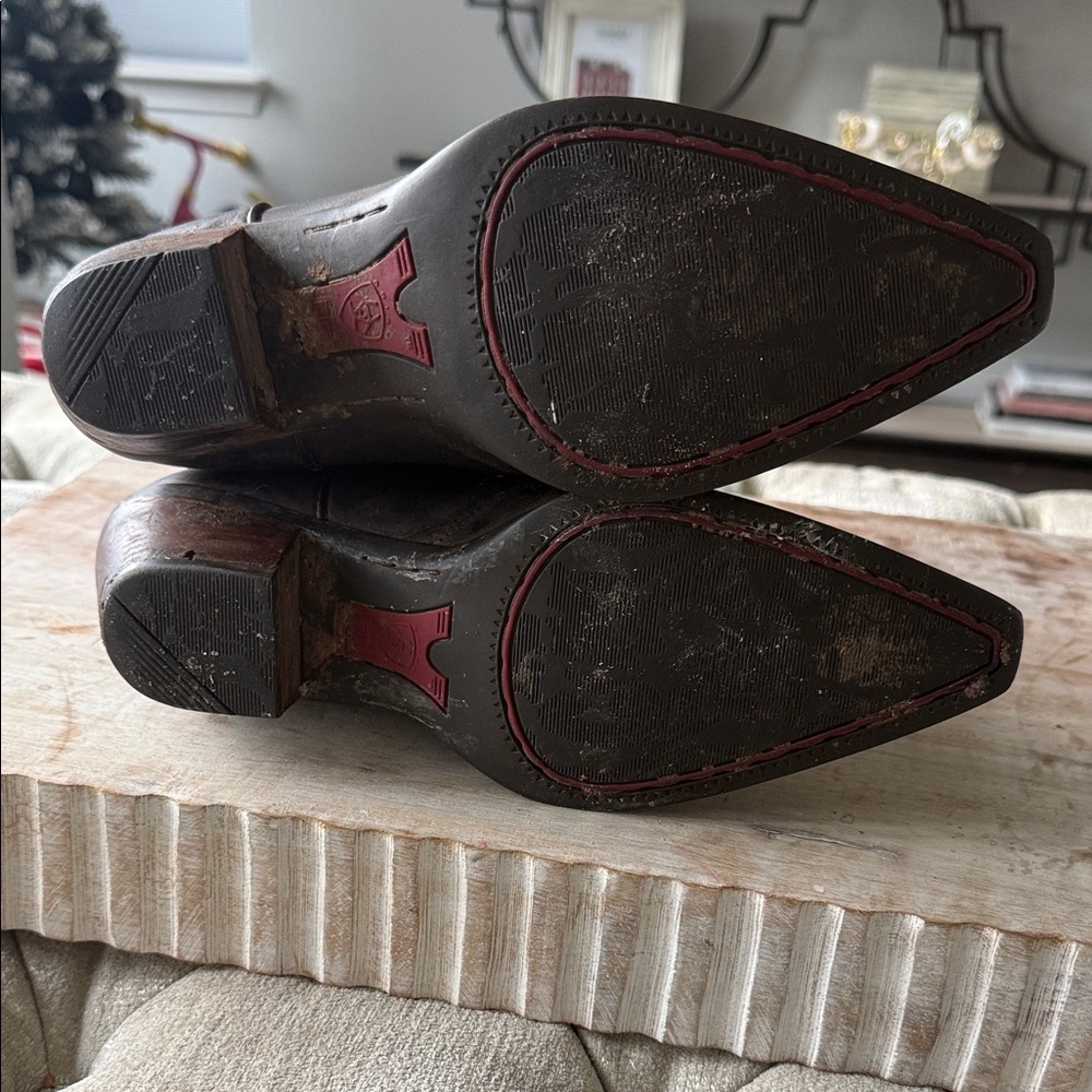 Ariat Brown Leather Western Heeled Boots with Red Accents - Picture 6 of 7